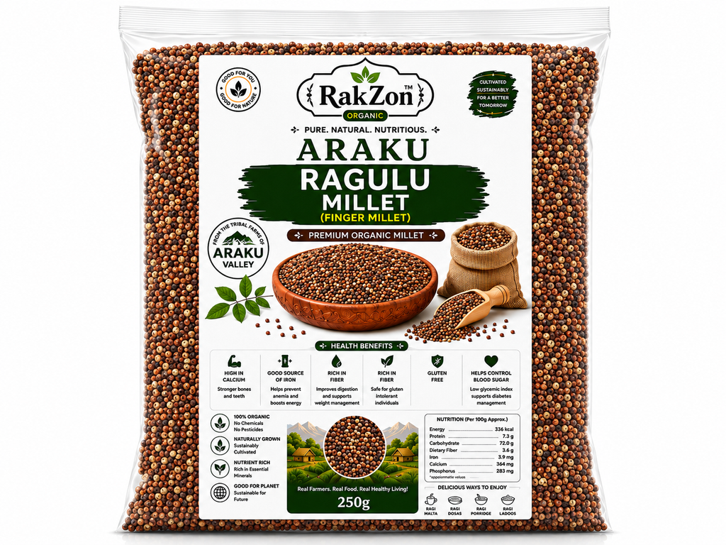 RakZon Organic Ragulu Millet 1Kg (Finger Millet / Ragi) from Araku Valley | Natural Unpolished Ragi Grain | Rich in Calcium, Fiber & Iron | Healthy Traditional Millet