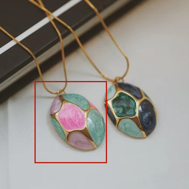 18k Gold-plated Clavicle Chain With A Stainless Steel Oil-drop Oval Pendant