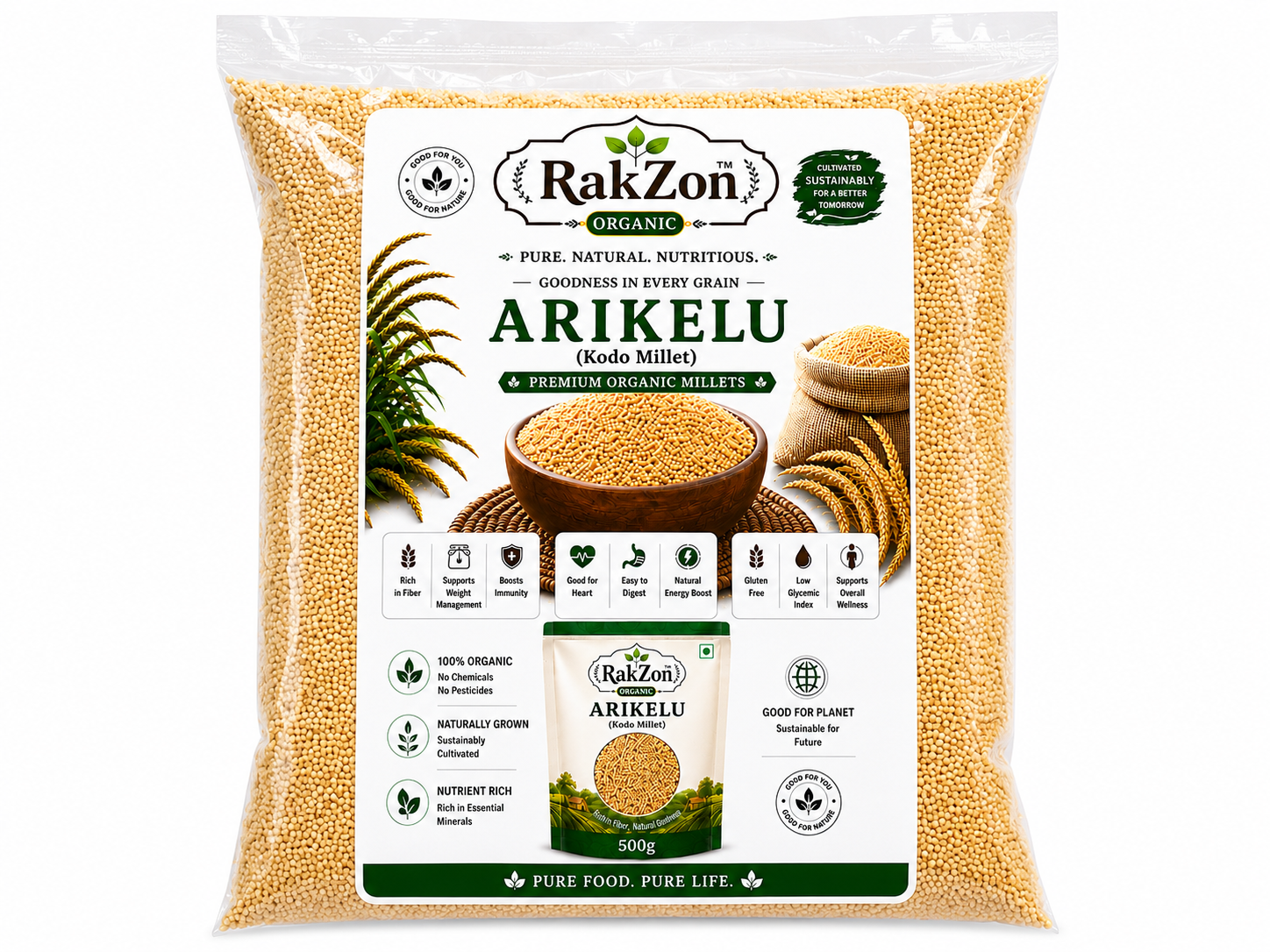 RAKZON Organic Arikalu (Foxtail Millet) | Farm Fresh Araku Millet | Gluten Free Healthy Grain | Direct From Farmers