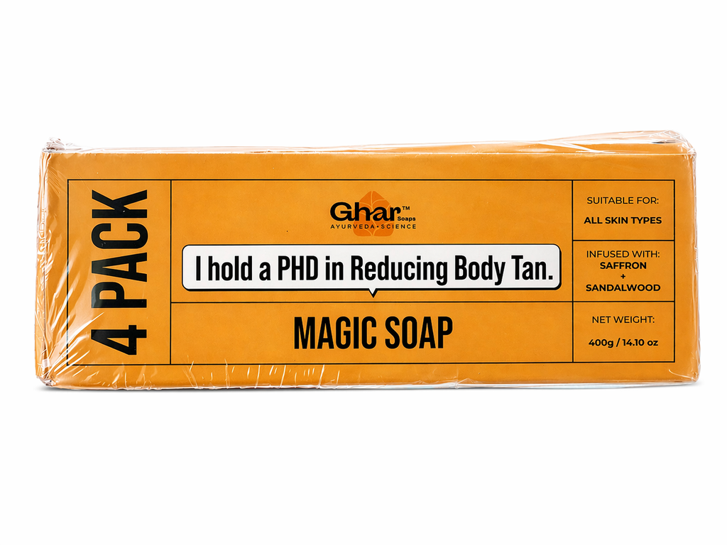 Ghar Magic Soaps Sandalwood & Saffron Magic Soaps For Bath ( Pack Of 3) 300 Gms | Paraben Free | Chandan & Kesar Bath Soap | Handmade Soaps For Glowing | Skin Brightening Soap For Men & Women