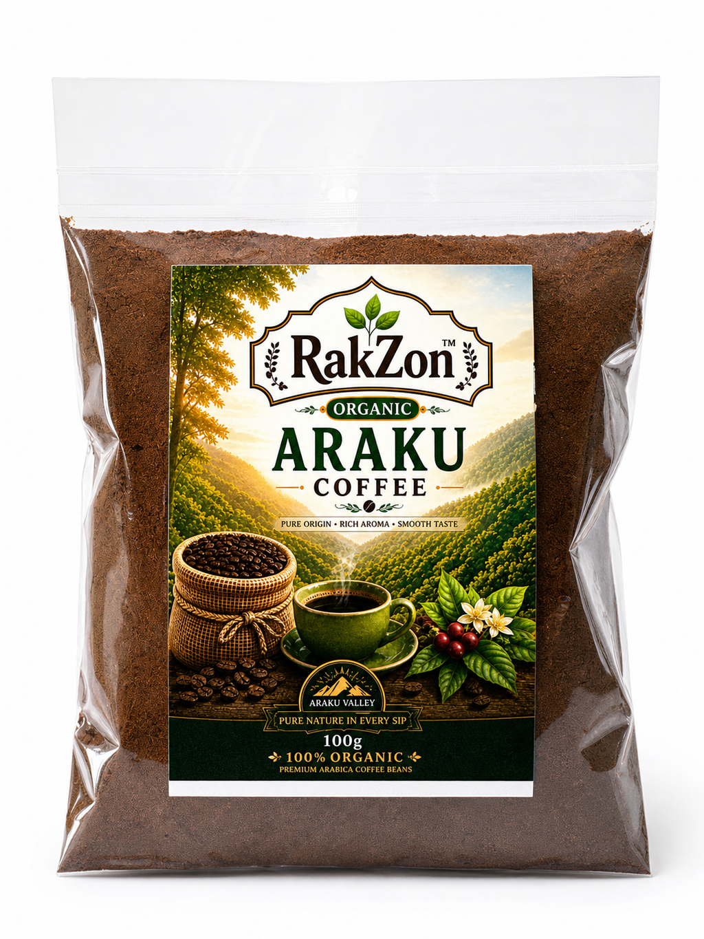 RakZon Organic Araku Coffee Powder – 100% Pure & Natural, Farm-Fresh, Directly Sourced from Araku Valley Farmers