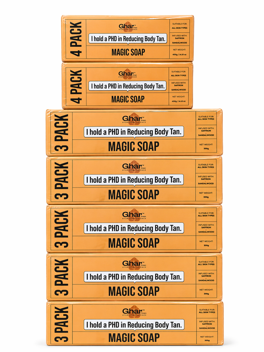 Ghar Magic Soaps Sandalwood & Saffron Magic Soaps For Bath ( Pack Of 3) 300 Gms | Paraben Free | Chandan & Kesar Bath Soap | Handmade Soaps For Glowing | Skin Brightening Soap For Men & Women