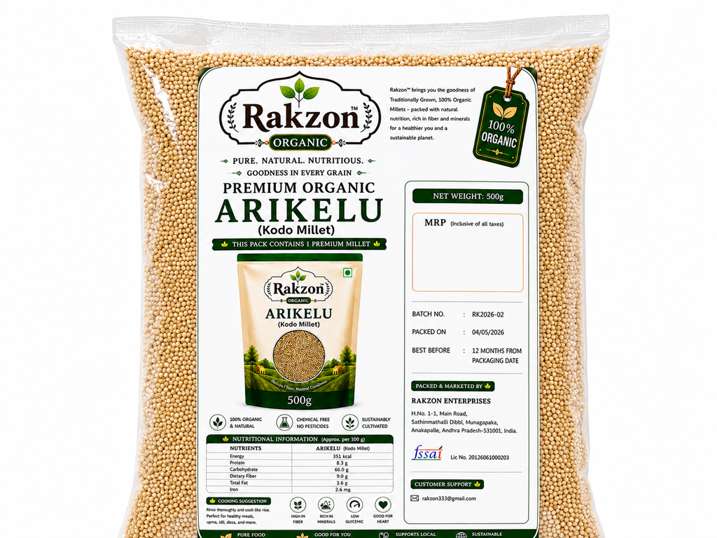 RAKZON Organic Arikalu (Foxtail Millet) | Farm Fresh Araku Millet | Gluten Free Healthy Grain | Direct From Farmers