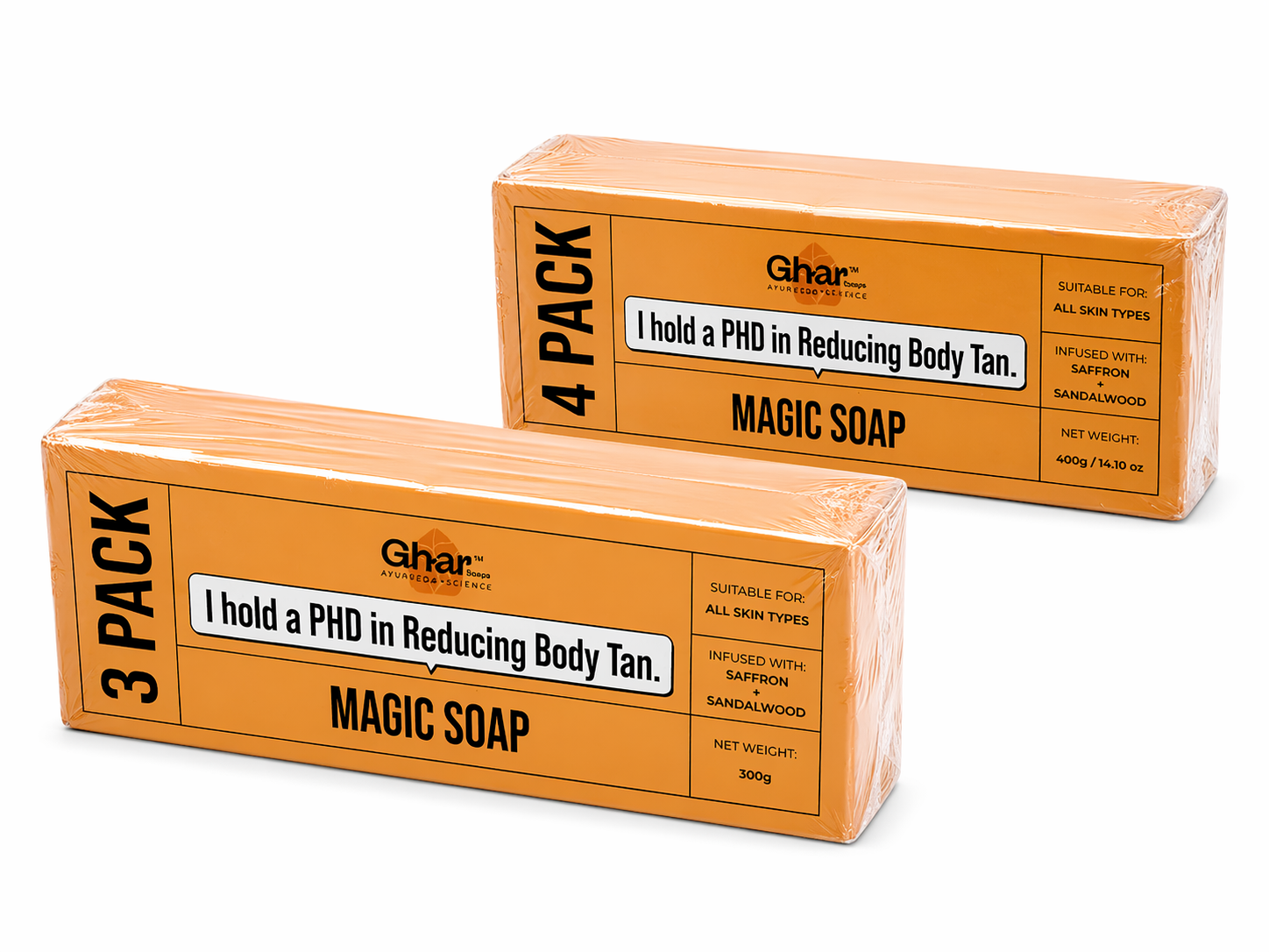Ghar Magic Soaps Sandalwood & Saffron Magic Soaps For Bath ( Pack Of 3) 300 Gms | Paraben Free | Chandan & Kesar Bath Soap | Handmade Soaps For Glowing | Skin Brightening Soap For Men & Women