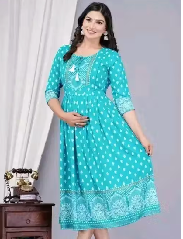Aqua Blue Floral Anarkali Kurti