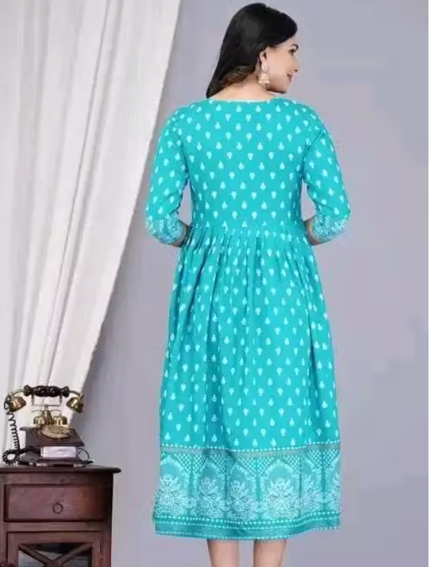 Aqua Blue Floral Anarkali Kurti