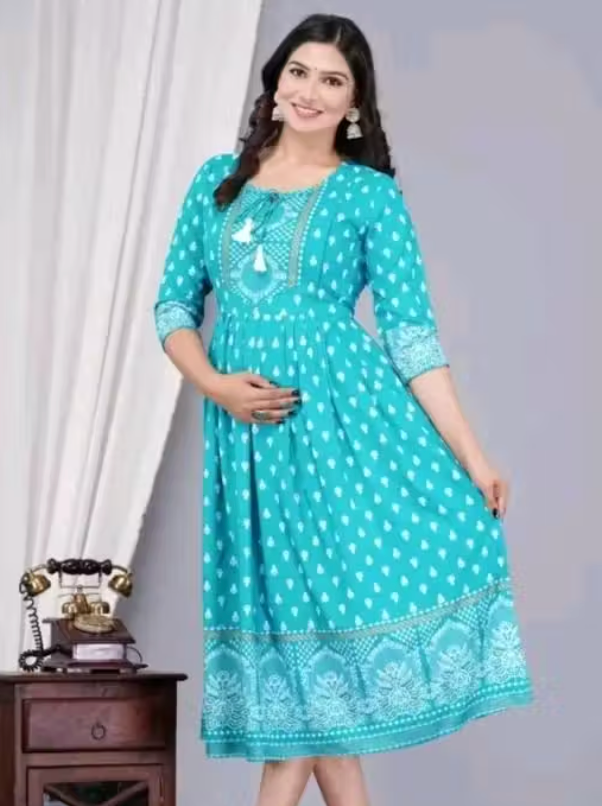 Aqua Blue Floral Anarkali Kurti