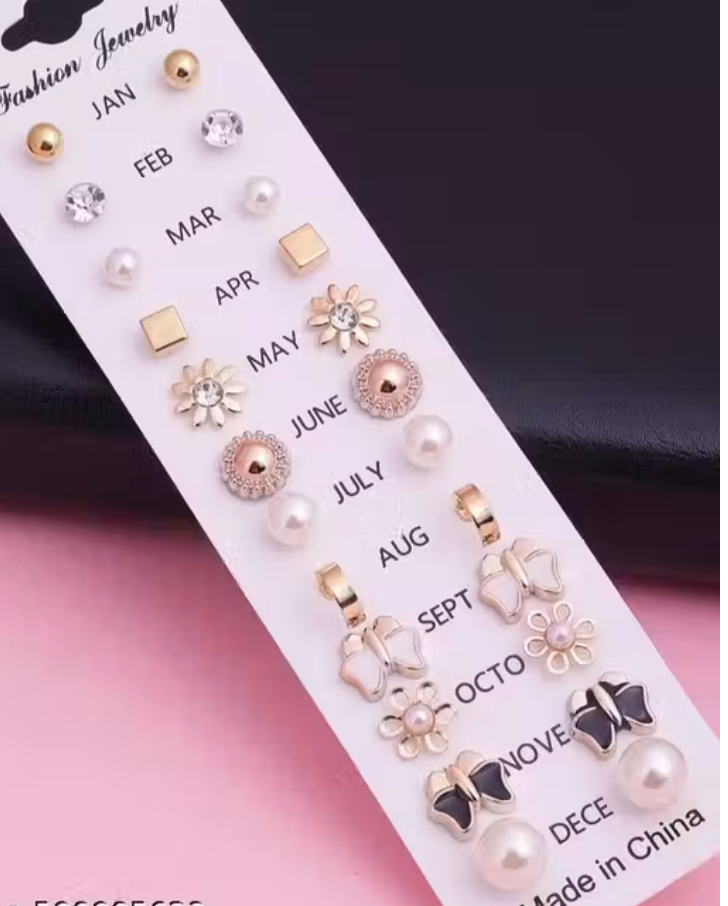 12 Pair Stylish Stud Earrings Set for Women & Girls | Daily Wear & Party Wear Jewelry