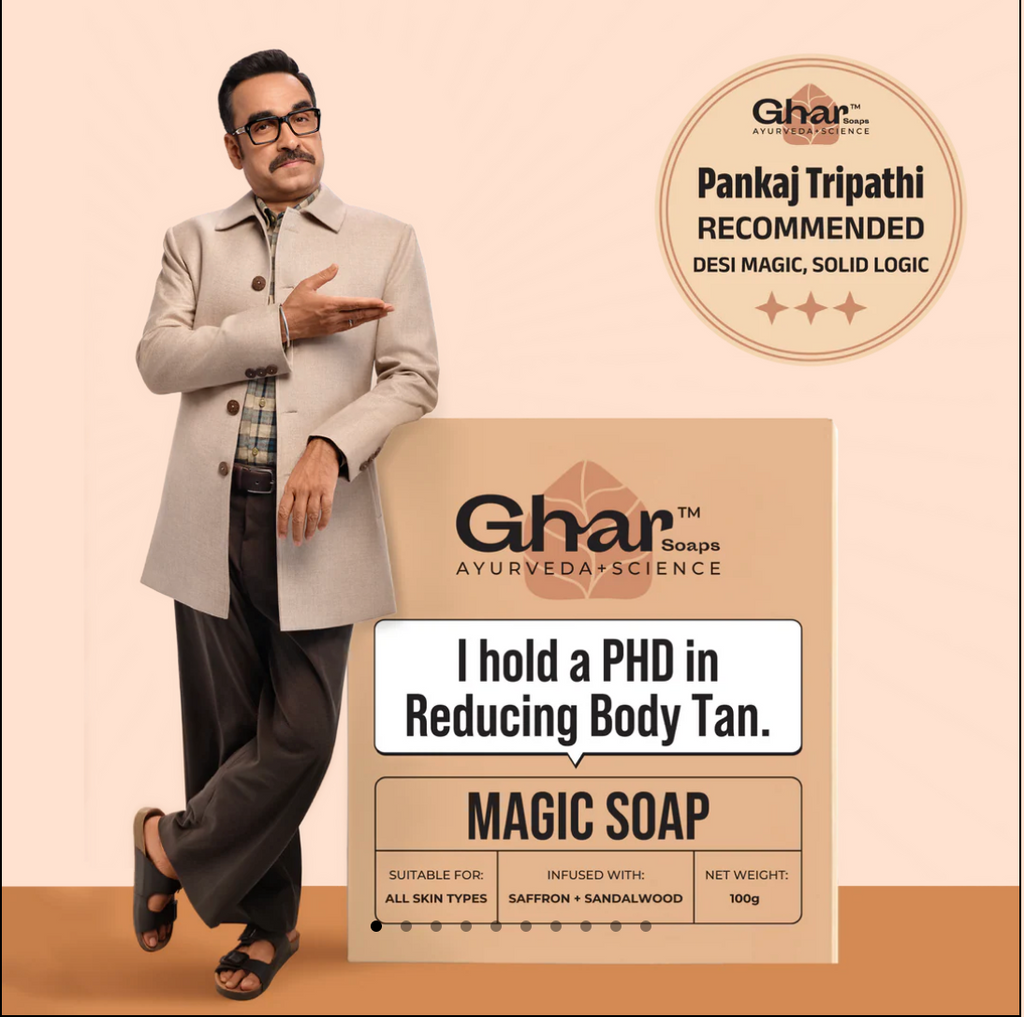 Ghar Magic Soaps ( Pack of 1 ) (100 Gms ) Sandalwood & Saffron Magic Soaps For Bath | Paraben Free | Handmade Soaps For Glowing | Skin Brightening Soap For Men & Women