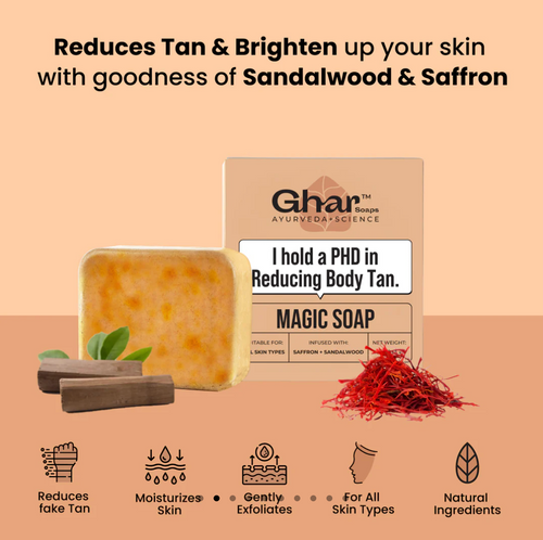Ghar Magic Soaps ( Pack of 1 ) (100 Gms ) Sandalwood & Saffron Magic Soaps For Bath | Paraben Free | Handmade Soaps For Glowing | Skin Brightening Soap For Men & Women