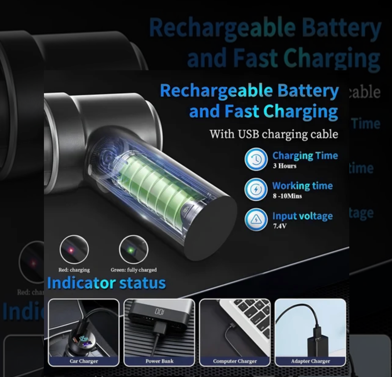 3-in-1 Vacuum Cleaner USB Rechargeable Wireless Handheld Mini Car Vaccum-Cleaners for Travelling