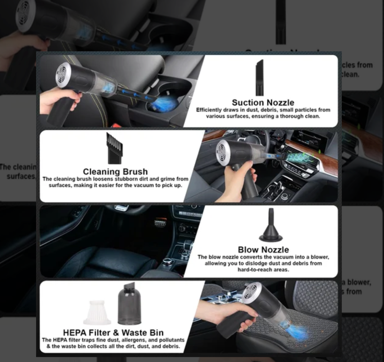 3-in-1 Vacuum Cleaner USB Rechargeable Wireless Handheld Mini Car Vaccum-Cleaners for Travelling