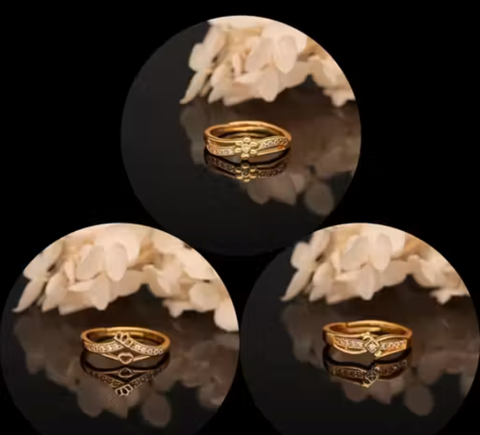 A Gold Plated PackOf 1 - Bangle & 3 - Ring & 1 Jewellery set For Women & Girls